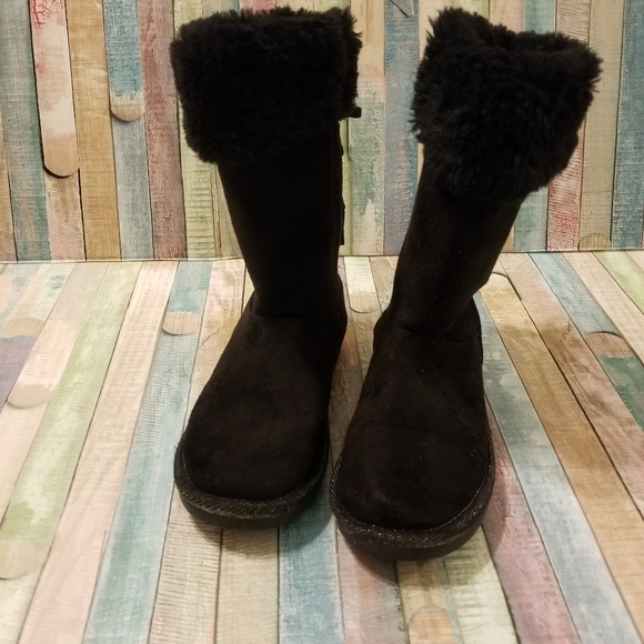unknown Other - Girls size 13 black suede/fur boots EUC